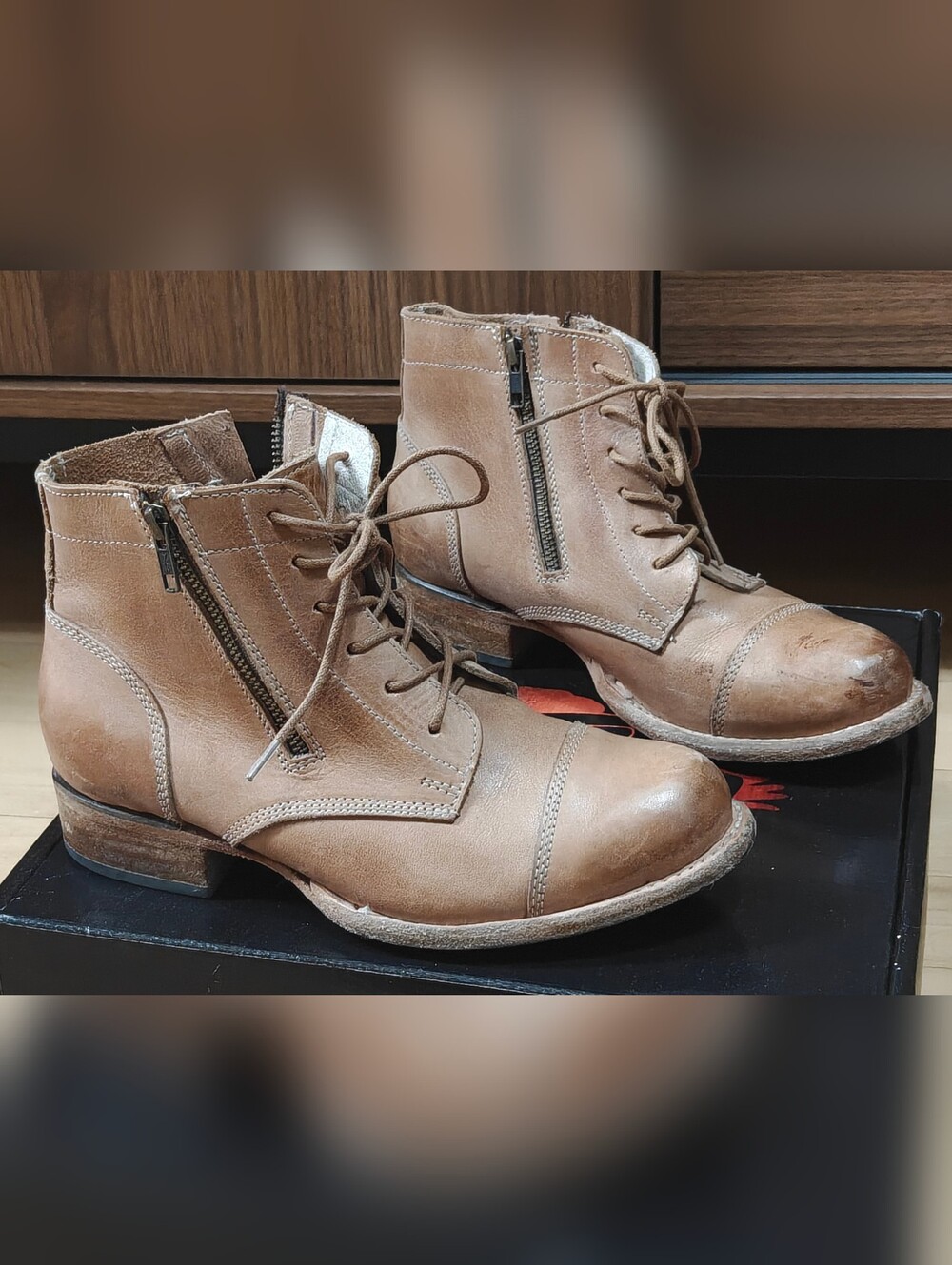 freebird Tan Leather Lace-Up Side-Zip Ankle Boots